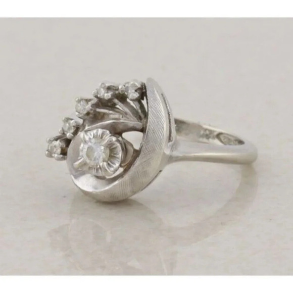 14k White Gold Diamond Ring Antique Art Deco Size 6 - Picture 6 of 8